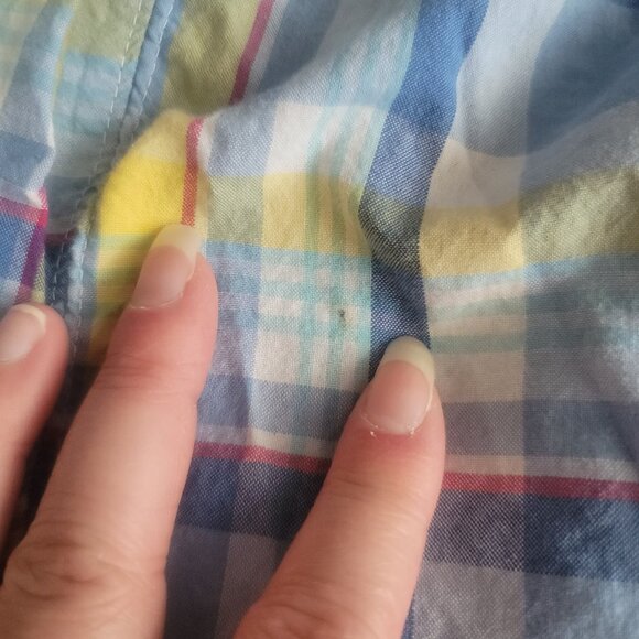 Bluenotes Summer Dress Womens L Blue Yellow Plaid Cottage Core Pockets Stretch - Picture 2 of 11